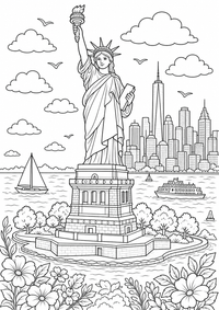 Statue Of Liberty USA — página para colorir é uma página gratuita para colorir e imprimir em A4, com contornos pretos nítidos e áreas claras para colorir. Sem cadastro.
