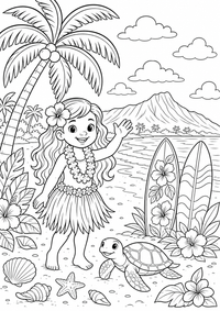 Hawaii praia USA — página para colorir é uma página gratuita para colorir e imprimir em A4, com contornos pretos nítidos e áreas claras para colorir. Sem cadastro.