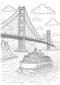 Golden portão ponte – detalhada cena — página para colorir é uma página gratuita para colorir e imprimir em A4, com contornos pretos nítidos e áreas claras para colorir. Sem cadastro.