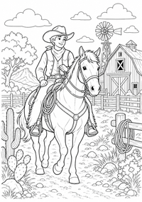 Cowboy em prairie - detalhada cena — página para colorir é uma página gratuita para colorir e imprimir em A4, com contornos pretos nítidos e áreas claras para colorir. Sem cadastro.