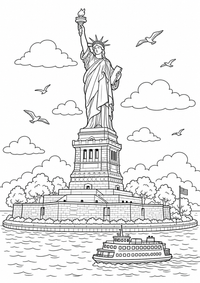 USA : Freiheitsstatue USA — página para colorir é uma página gratuita para colorir e imprimir em A4, com contornos pretos nítidos e áreas claras para colorir. Sem cadastro.