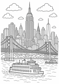 USA : New York Skyline USA — página para colorir é uma página gratuita para colorir e imprimir em A4, com contornos pretos nítidos e áreas claras para colorir. Sem cadastro.