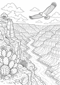 USA : Grand Canyon USA — página para colorir é uma página gratuita para colorir e imprimir em A4, com contornos pretos nítidos e áreas claras para colorir. Sem cadastro.