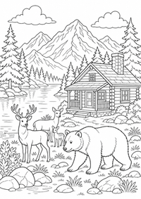 USA : USA Nationalpark mit Tieren — página para colorir é uma página gratuita para colorir e imprimir em A4, com contornos pretos nítidos e áreas claras para colorir. Sem cadastro.