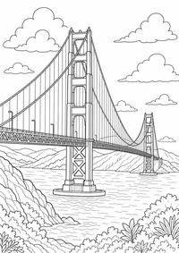 USA : Golden portão ponte — página para colorir é uma página gratuita para colorir e imprimir em A4, com contornos pretos nítidos e áreas claras para colorir. Sem cadastro.