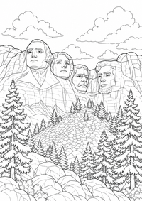USA : Mount Rushmore — página para colorir é uma página gratuita para colorir e imprimir em A4, com contornos pretos nítidos e áreas claras para colorir. Sem cadastro.