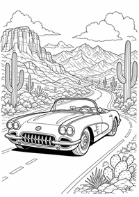 Route 66 Roadtrip ist ein kostenloses A4-Ausmalbild mit klaren schwarzen Konturen zum Ausdrucken.
