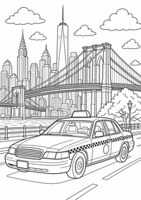 New York Taxi ist ein kostenloses A4-Ausmalbild mit klaren schwarzen Konturen zum Ausdrucken.