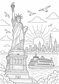 USA Freiheitsstatue ist ein kostenloses A4-Ausmalbild mit klaren schwarzen Konturen zum Ausdrucken.