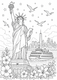 USA Freiheitsstatue ist ein kostenloses A4-Ausmalbild mit klaren schwarzen Konturen zum Ausdrucken.