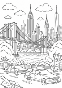 New York Skyline ist ein kostenloses USA-Ausmalbild mit klaren schwarzen Linien. Als PNG auf A4 ausdrucken für Zuhause, Kindergarten oder Schule.