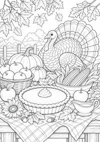 Thanksgiving Harvest is a free USA coloring page with clear black outlines. Print the PNG on A4 for home, kindergarten or school.