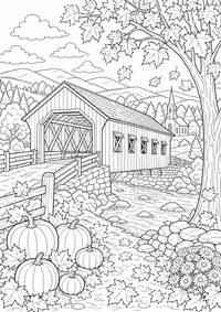 New England Covered Bridge is a free USA coloring page with clear black outlines. Print the PNG on A4 for home, kindergarten or school.