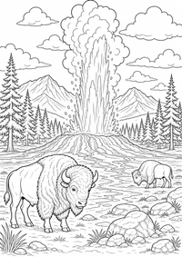 Yellowstone Geyser is a free USA coloring page with clear black outlines. Print the PNG on A4 for home, kindergarten or school.