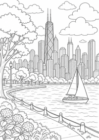 Chicago Lakeshore is a free USA coloring page with clear black outlines. Print the PNG on A4 for home, kindergarten or school.