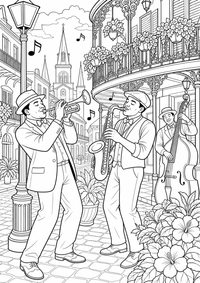 New Orleans Jazz is a free USA coloring page with clear black outlines. Print the PNG on A4 for home, kindergarten or school.