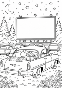 Drive-In Movie is a free USA coloring page with clear black outlines. Print the PNG on A4 for home, kindergarten or school.