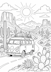 Southwest Camper Van is a free USA coloring page with clear black outlines. Print the PNG on A4 for home, kindergarten or school.