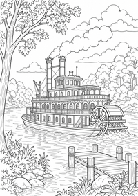 Missouri River Steamboat is a free USA coloring page with clear black outlines. Print the PNG on A4 for home, kindergarten or school.