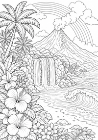 Hawaii Volcano Waterfall is a free USA coloring page with clear black outlines. Print the PNG on A4 for home, kindergarten or school.