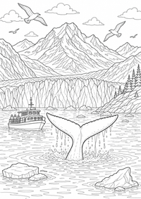 Alaska Glacier Bay is a free USA coloring page with clear black outlines. Print the PNG on A4 for home, kindergarten or school.