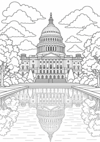 Washington Domed Building is a free USA coloring page with clear black outlines. Print the PNG on A4 for home, kindergarten or school.