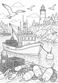 Maine Fishing Harbor is a free USA coloring page with clear black outlines. Print the PNG on A4 for home, kindergarten or school.