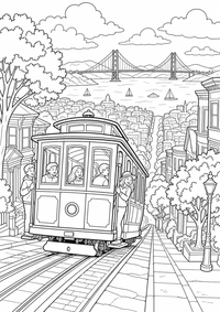 San Francisco Cable Car is a free USA coloring page with clear black outlines. Print the PNG on A4 for home, kindergarten or school.