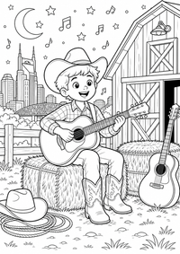 Nashville Country Music is a free USA coloring page with clear black outlines. Print the PNG on A4 for home, kindergarten or school.