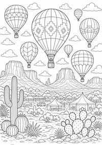 New Mexico Balloons is a free USA coloring page with clear black outlines. Print the PNG on A4 for home, kindergarten or school.