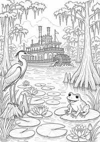 Louisiana Bayou is a free USA coloring page with clear black outlines. Print the PNG on A4 for home, kindergarten or school.