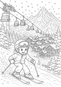 Colorado Ski Village is a free USA coloring page with clear black outlines. Print the PNG on A4 for home, kindergarten or school.