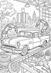Detroit Classic Car is a free USA coloring page with clear black outlines. Print the PNG on A4 for home, kindergarten or school.
