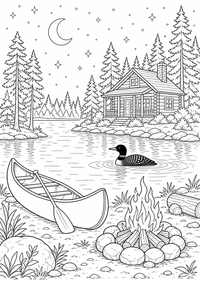 Minnesota Lake Cabin is a free USA coloring page with clear black outlines. Print the PNG on A4 for home, kindergarten or school.