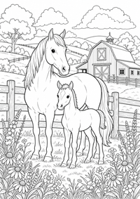 Kentucky Horse Farm is a free USA coloring page with clear black outlines. Print the PNG on A4 for home, kindergarten or school.