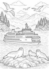 Pacific Northwest Ferry is a free USA coloring page with clear black outlines. Print the PNG on A4 for home, kindergarten or school.