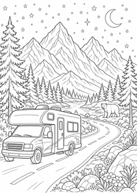 USA national park road trip — página para colorir é uma página gratuita para colorir e imprimir em A4, com contornos pretos nítidos e áreas claras para colorir. Sem cadastro.