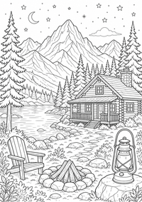 USA mountain lodge — página para colorir é uma página gratuita para colorir e imprimir em A4, com contornos pretos nítidos e áreas claras para colorir. Sem cadastro.