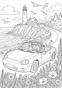 USA coastal road trip — página para colorir é uma página gratuita para colorir e imprimir em A4, com contornos pretos nítidos e áreas claras para colorir. Sem cadastro.