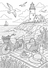 USA lighthouse piquenique — página para colorir é uma página gratuita para colorir e imprimir em A4, com contornos pretos nítidos e áreas claras para colorir. Sem cadastro.