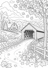 USA New England autumn road — página para colorir é uma página gratuita para colorir e imprimir em A4, com contornos pretos nítidos e áreas claras para colorir. Sem cadastro.