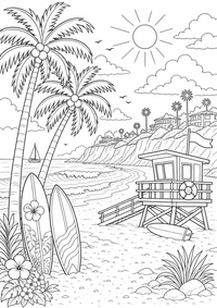 USA California praia — página para colorir é uma página gratuita para colorir e imprimir em A4, com contornos pretos nítidos e áreas claras para colorir. Sem cadastro.