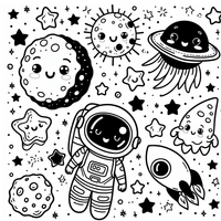 Alegre aventura espacial es un dibujo de espacio para colorear gratis, con contornos negros claros y detalles fáciles de imprimir para niños. Abre el archivo PNG, imprímelo en A4 y úsalo en casa, en el jardín de infancia o en la escuela.