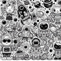 Aventura en el espacio es un dibujo de espacio para colorear gratis, con contornos negros claros y detalles fáciles de imprimir para niños. Abre el archivo PNG, imprímelo en A4 y úsalo en casa, en el jardín de infancia o en la escuela.