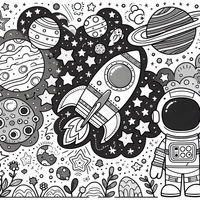 Aventura espacial página para colorear es un dibujo de espacio para colorear gratis, con contornos negros claros y detalles fáciles de imprimir para niños. Abre el archivo PNG, imprímelo en A4 y úsalo en casa, en el jardín de infancia o en la escuela.