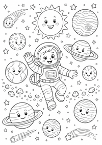 Planeten Parade im Weltall est un coloriage Weltraum gratuit a imprimer en A4 avec des contours noirs nets.