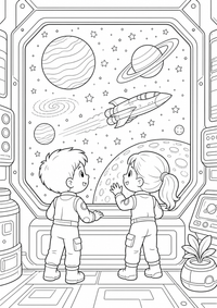 Raumstation Fenster zum Weltall est un coloriage Weltraum gratuit a imprimer en A4 avec des contours noirs nets.