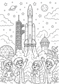 Raketen Start est un coloriage Weltraum gratuit a imprimer en A4 avec des contours noirs nets.