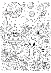Alien planet espaço — página para colorir é uma página gratuita para colorir e imprimir em A4, com contornos pretos nítidos e áreas claras para colorir. Sem cadastro.