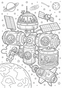 espaço station espaço — página para colorir é uma página gratuita para colorir e imprimir em A4, com contornos pretos nítidos e áreas claras para colorir. Sem cadastro.